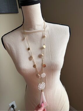 Lilly Pulitzer NWT gold and white Tassel Pendant Long Necklace